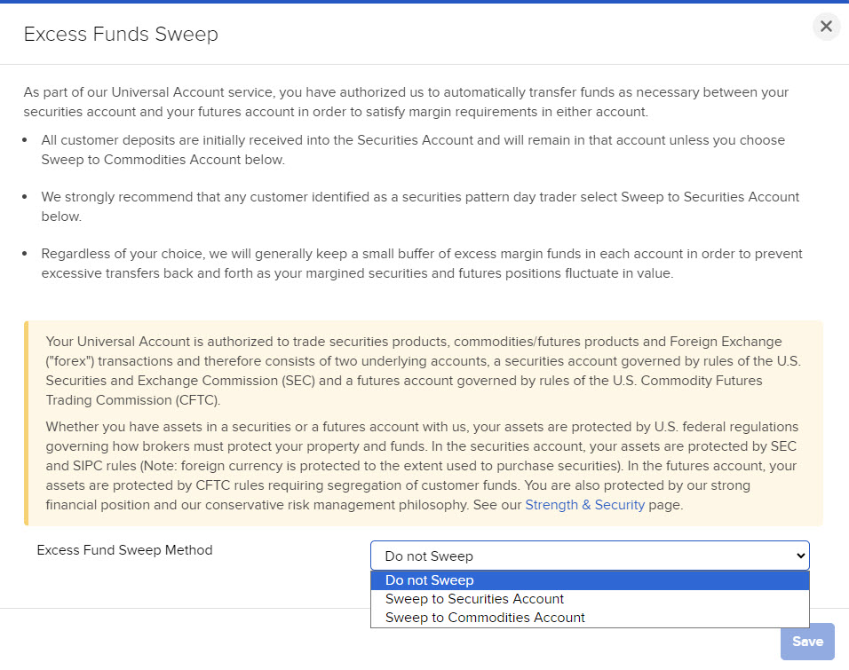 The excess funds sweep panel in client portal. 